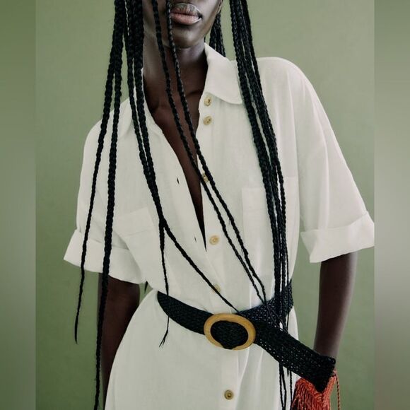 Zara Linen Blend Shirt Dress Belted New - Picture 8 of 10